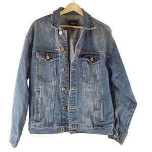 Forever 21‎ Jacket Mens Small Denim Trucker Coat Button front Distressed